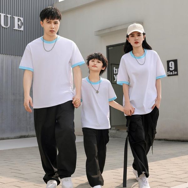 LJ758纯棉经典撞边T恤圆领短袖亲子装 - 图片 24